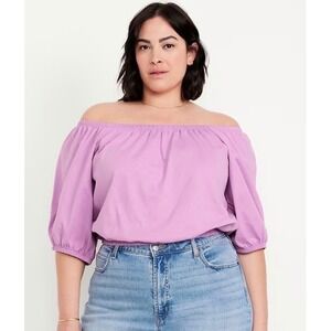 Old Navy Womens XXL Lilac Purple Off Shoulder Cotton Peasant Cropped Top Blouse